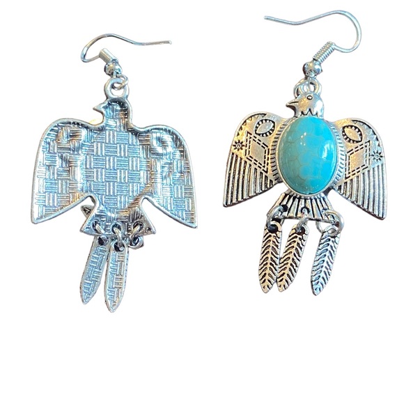 Boho Native American Style Silver and Turquoise Earrings - Picture 5 of 6
